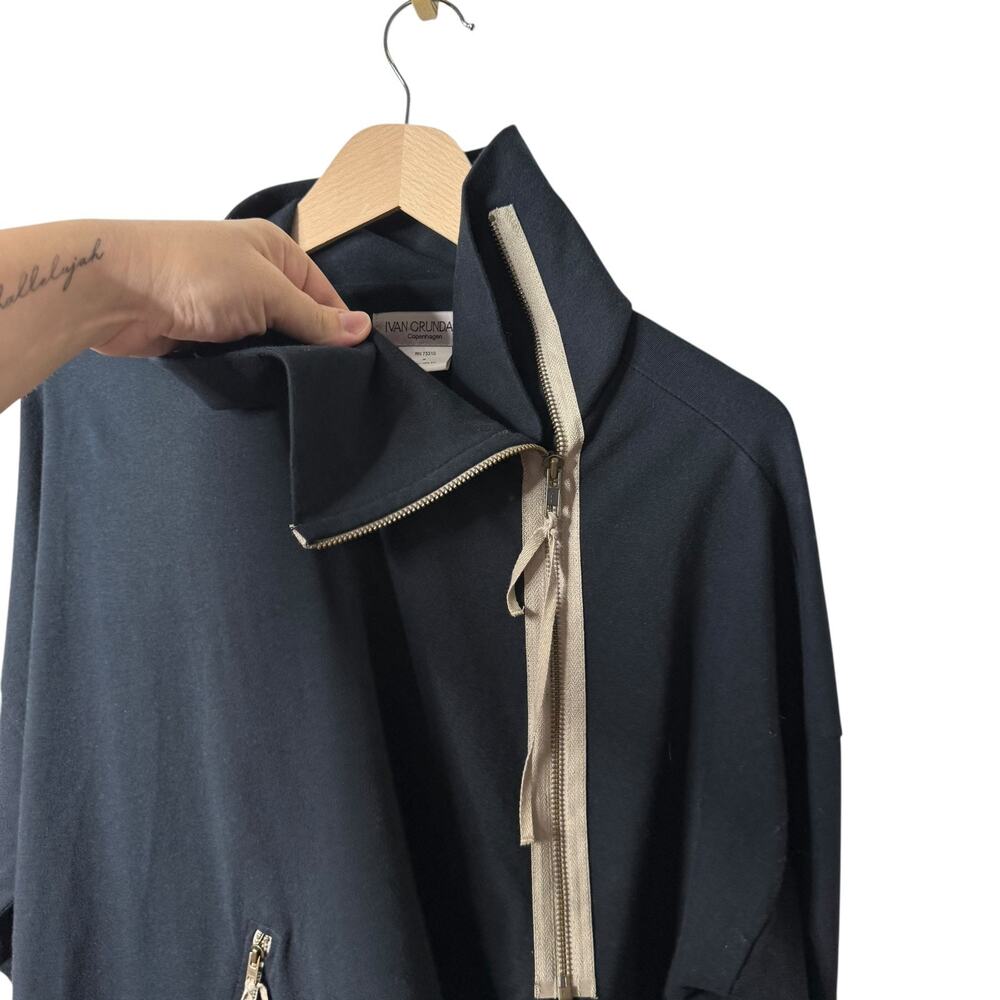 Ivan Grundahl Asymmetric Zip Cowl Neck Pullover Lagenlook Tunic Top Black Small - Picture 4 of 9